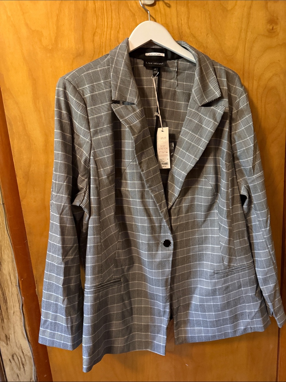 Lane Bryant Gray Plaid Single-Button Blazer